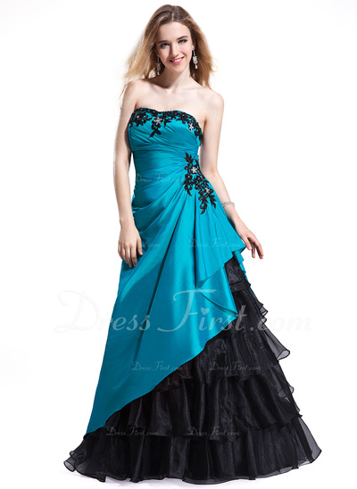 A-Line/Princess Sweetheart Floor-Length Taffeta Organza Prom Dress With Lace Beading (018025298) A-Line/Princess Sweetheart Floor-Length Taffeta Organza Prom Dress With Lace Beading (018025298)