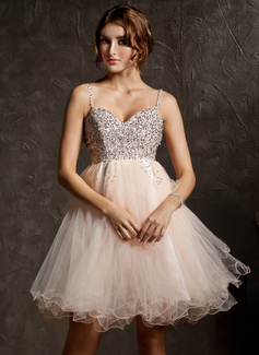 Empire Sweetheart Knee-Length Tulle Homecoming Dress With Beading Sequins (022008941)