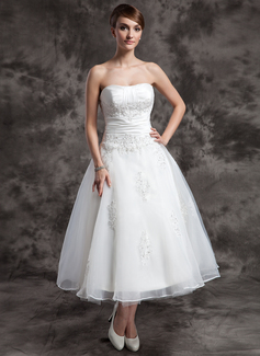 A-Line/Princess Sweetheart Ankle-Length Taffeta Organza Wedding Dress With Ruffle Lace Beadwork (002014997)