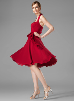 A-formet/Prinsesse Halter Knelengde Chiffon Brudepikekjole med Frynse (007001816)
