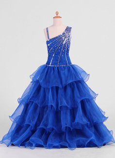 A-Line/Princess Floor-Length Organza Flower Girl Dress With Beading Sequins