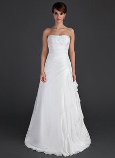 A-Line/Princess Strapless Floor-Length Chiffon Taffeta Wedding Dress With Ruffle Beadwork (002012595)