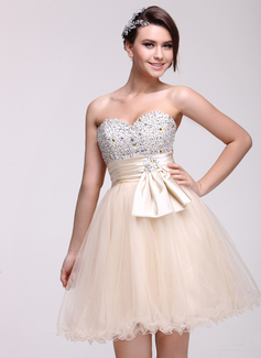 Empire Sweetheart Knee-Length Tulle Charmeuse Homecoming Dress With Ruffle Beading Sequins 